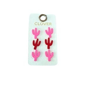 Clover Pink and Red Cactus Earrings Trio